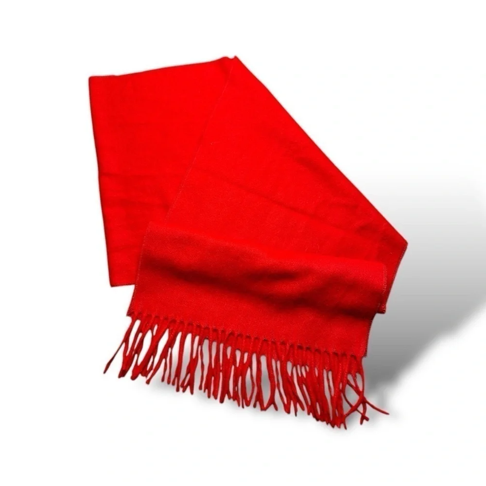 CASHMINK, MEN/WOMEN, RED, 100% ACRYLIC SCARF. 26” WITH ADDITIONAL 2 3/4” FRINGE.